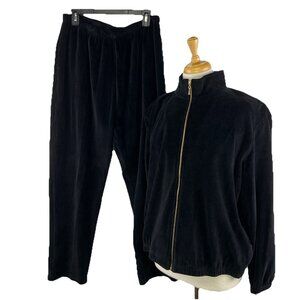 Vtg Nordstrom Petite XL Ultrasport Womens Black Velour Track Suit NOS USA 90s